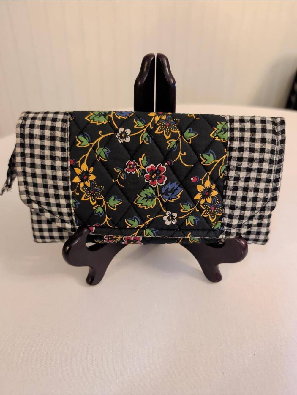 Quilted Floral and Gingham Checkered Wallet Clutch